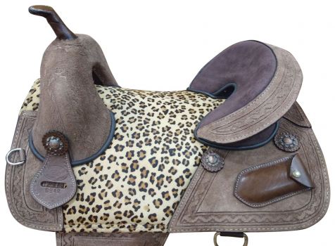 15", 16" Double T Leather Treeless Saddle with cheetah colored padded seat #2